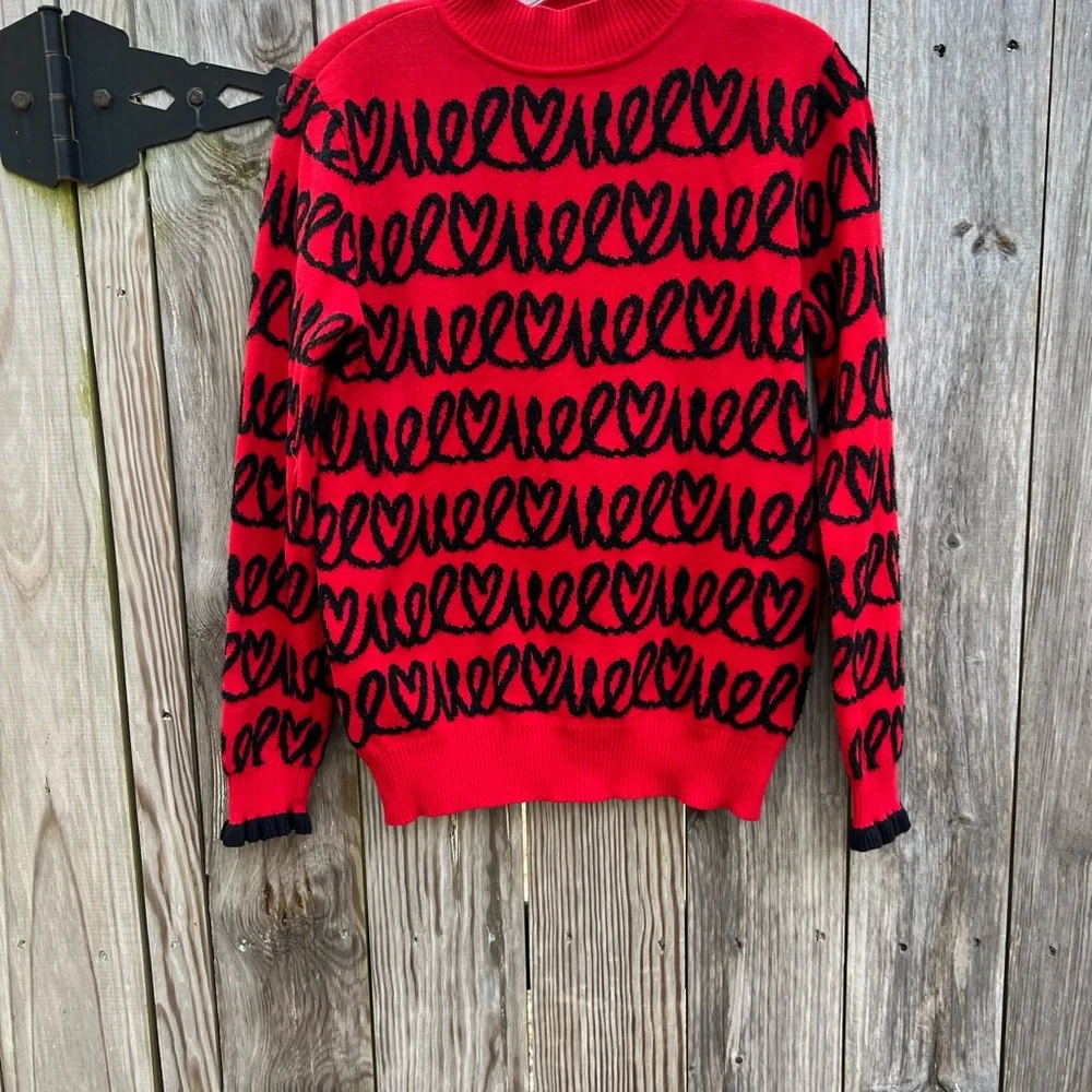 ELLE Scribble Heart Sangria Punch Sweater Women’s Small NWT NEW - Picture 5 of 10